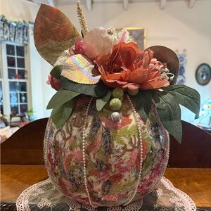 Floral Decorative Pumpkin with Multicolor Accents